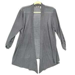 EASYWEAR By Chicos Black & White Stripes Asymmetrical Open Front Cardigan Size 1